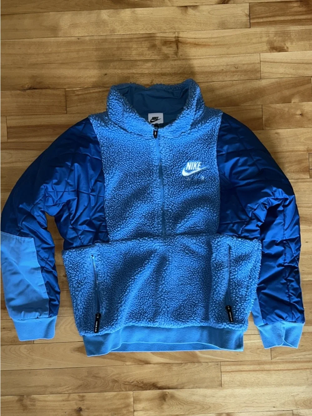 Nike Kids Blue Sherpa Quilted Sleeve Half-Zip Pullover